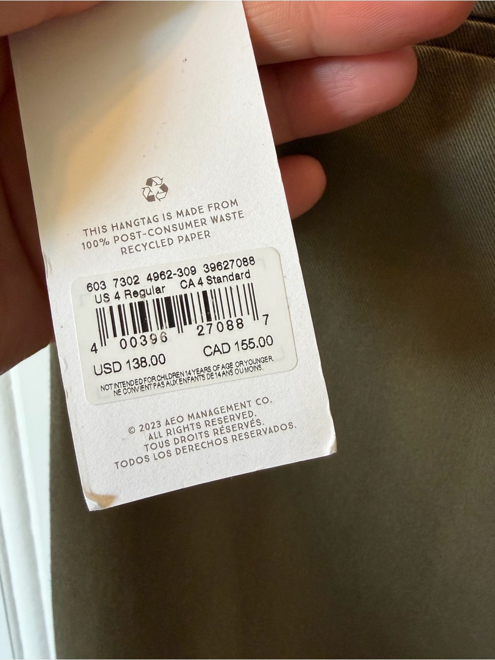 NWT AE77 Premium Pleated Trouser Pant Olive Size 4 Regular - Picture 10 of 16